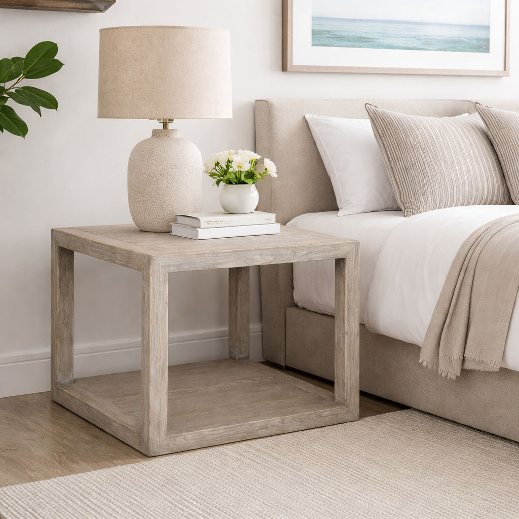 NEVANA  RECYCLED ELM TIMBER CUBE SIDE TABLE/LAMP TABLE - MyChocolateWood