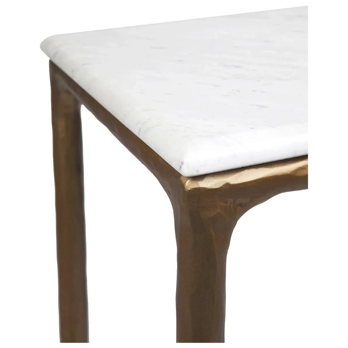 SOREN MARBLE SMALL CONSOLE TABLE/HALL TABLE - BRASS FRAME 90CM