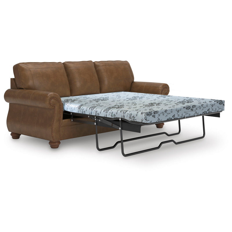 EMBER 3 SEATER FAUX LEATHER SOFA BED WITH QUEEN MEMORY FOAM MATTRESS BROWN - MyChocolateWood