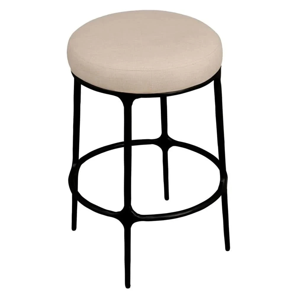 SOREN  BLACK KITCHEN STOOL - NATURAL LINEN TOP - MyChocolateWood