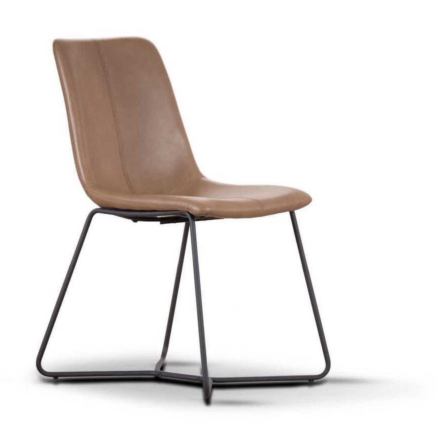 Brown Stanton PU dining chair with metal legs, modern design, and comfortable cushioned seat for stylish dining room seating.
