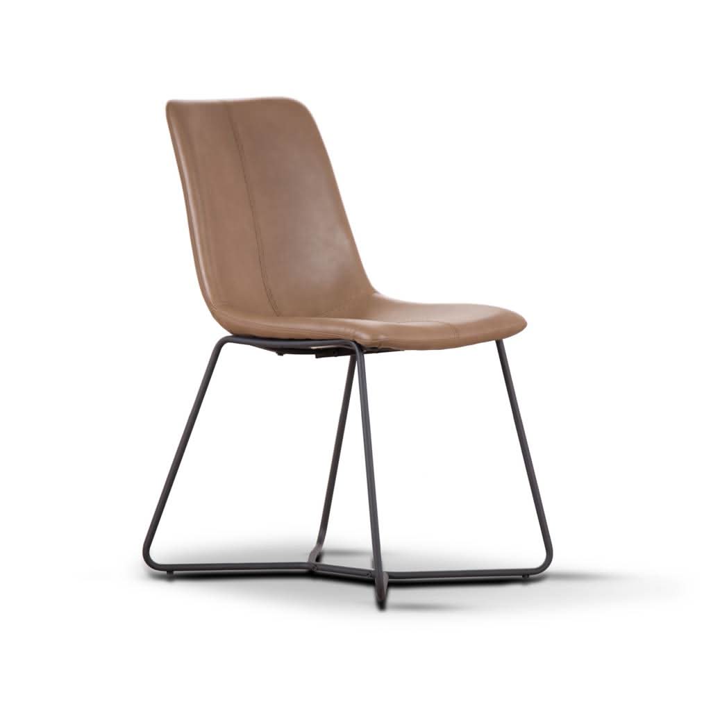 Brown Stanton PU dining chair with metal legs, modern design, and comfortable cushioned seat for stylish dining room seating.