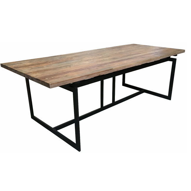 Jespie Recycled Elm & Iron Dining Table 240cm - Chocolate Wood