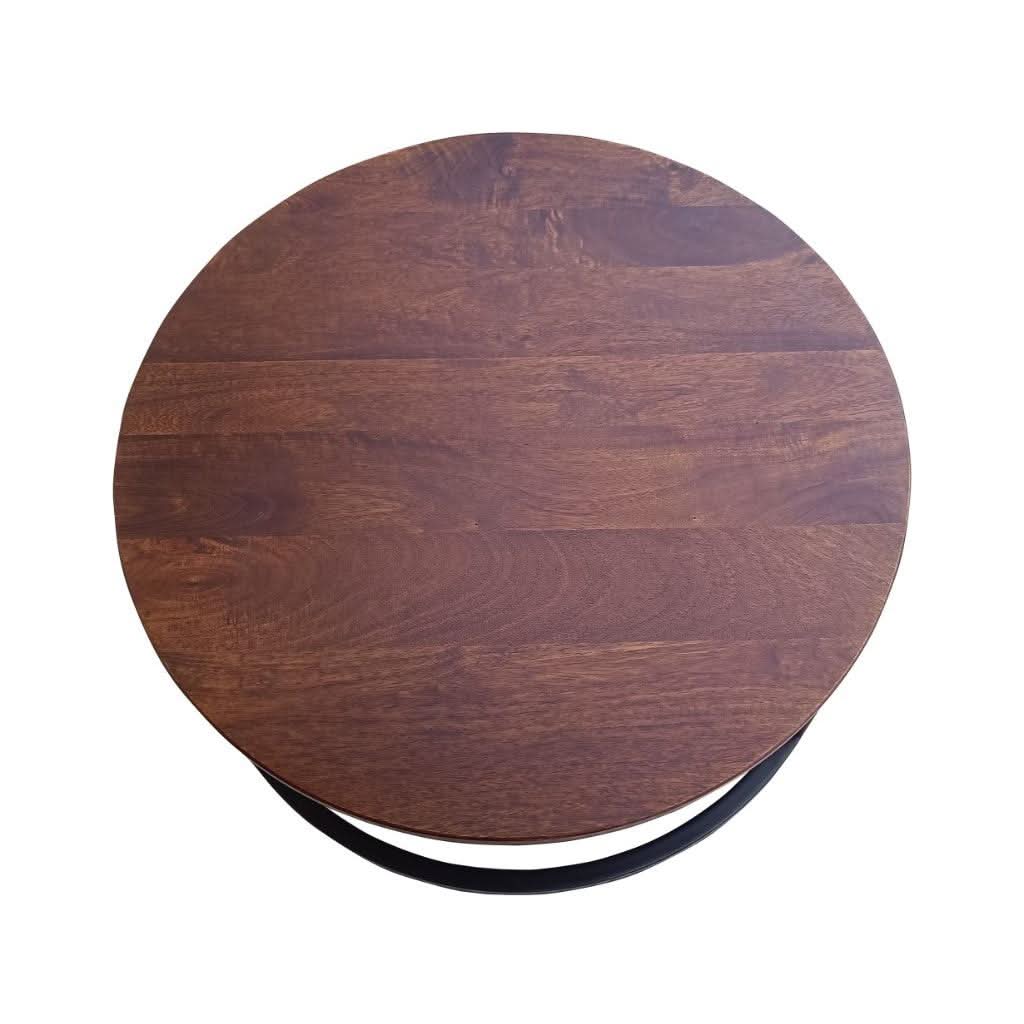 CABOT SET OF 2 COFFEE TABLES  MANGO WOOD WALNUT COLOURED TOPS WITH BLACK METAL LEGS - MyChocolateWood