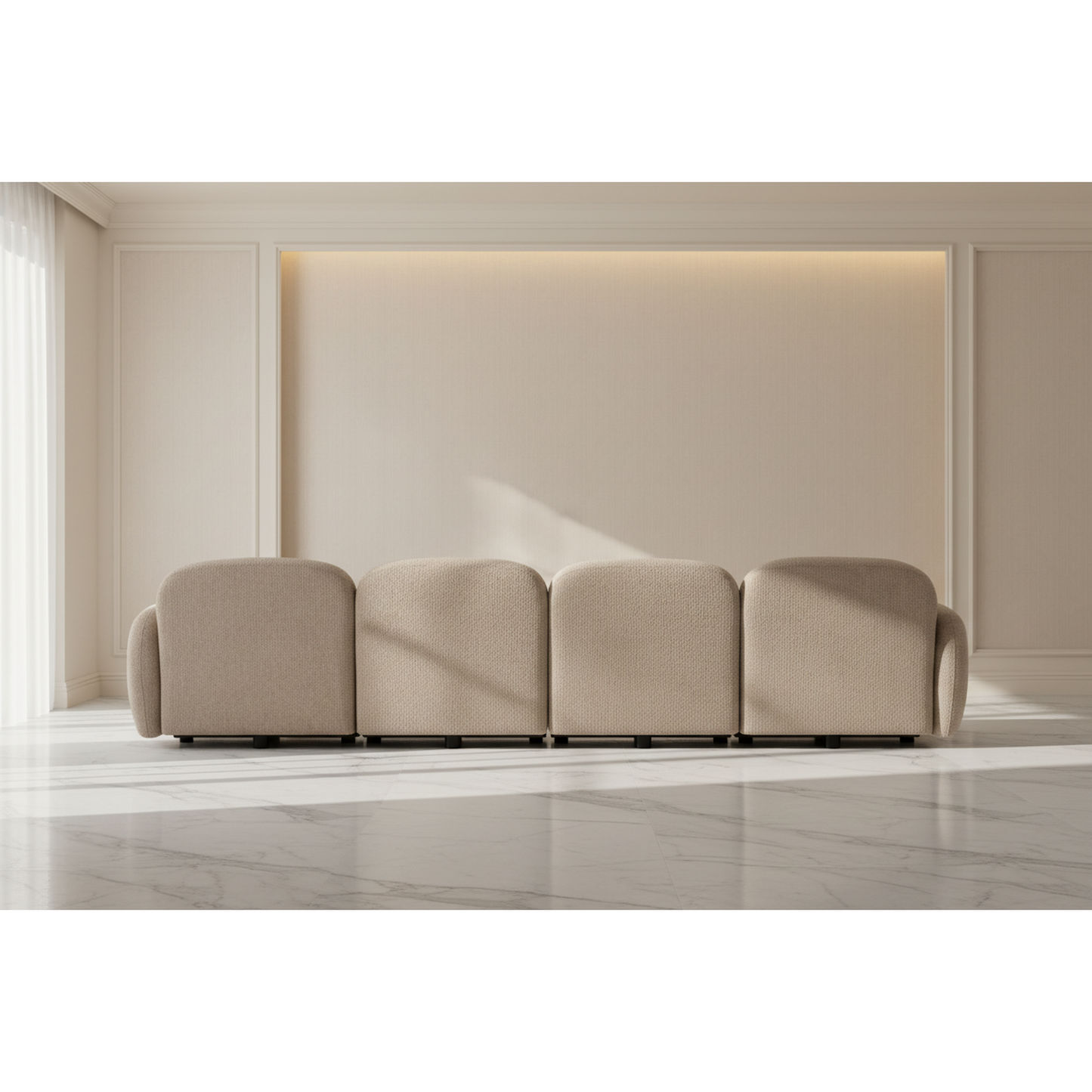 Lorelei 4-Seater Modular Chenille Sofa in Taupe - Chocolate Wood