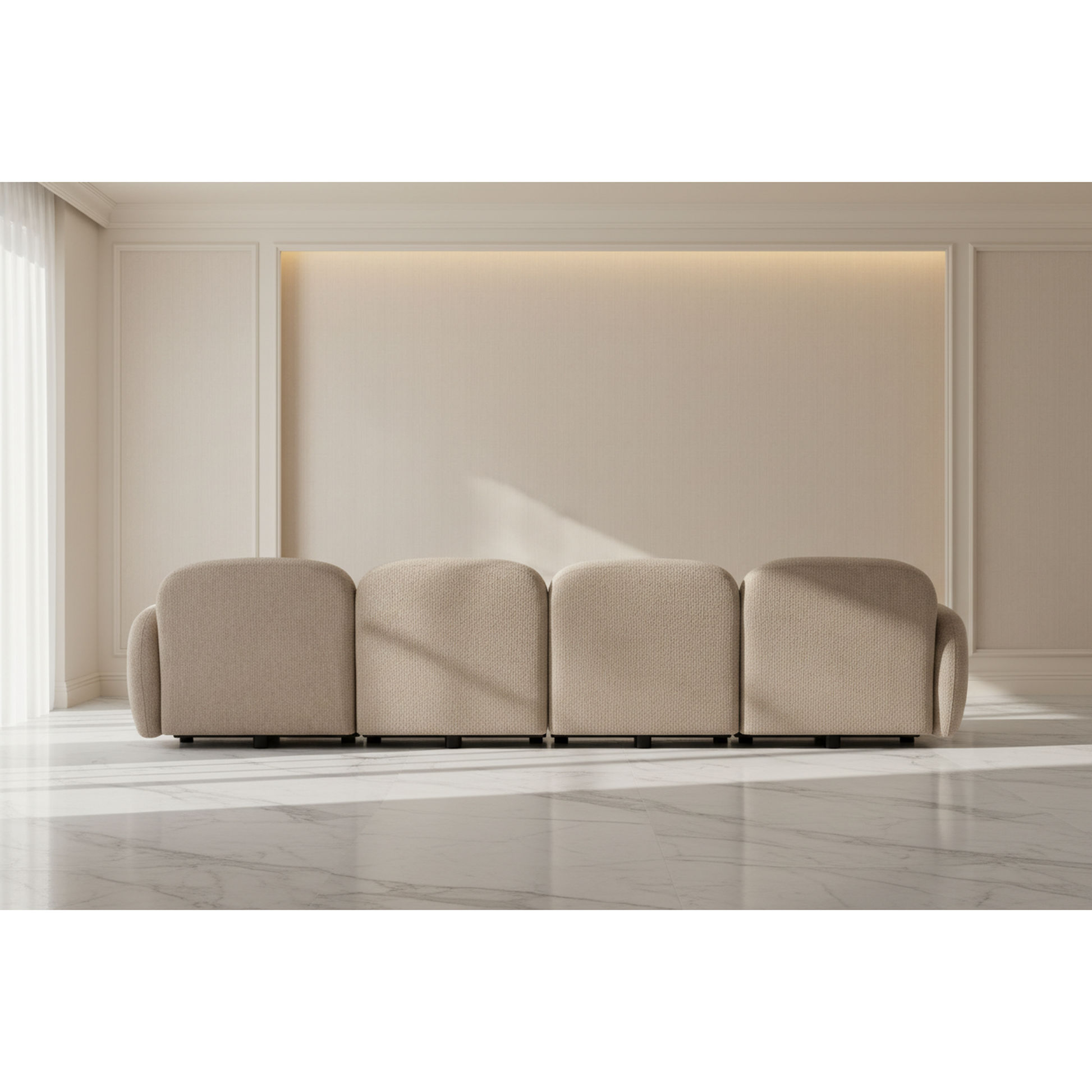 Lorelei 4-Seater Modular Chenille Sofa in Taupe - Chocolate Wood