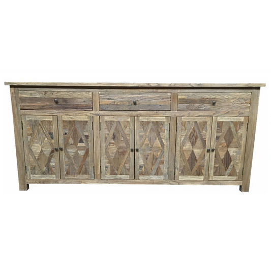 TREMAYNE RECYCLED ELM RUSTIC BUFFET/SIDEBOARD 3 DRAWERS/6 DOORS PARQUETRY PATTERN 200CM - MyChocolateWood