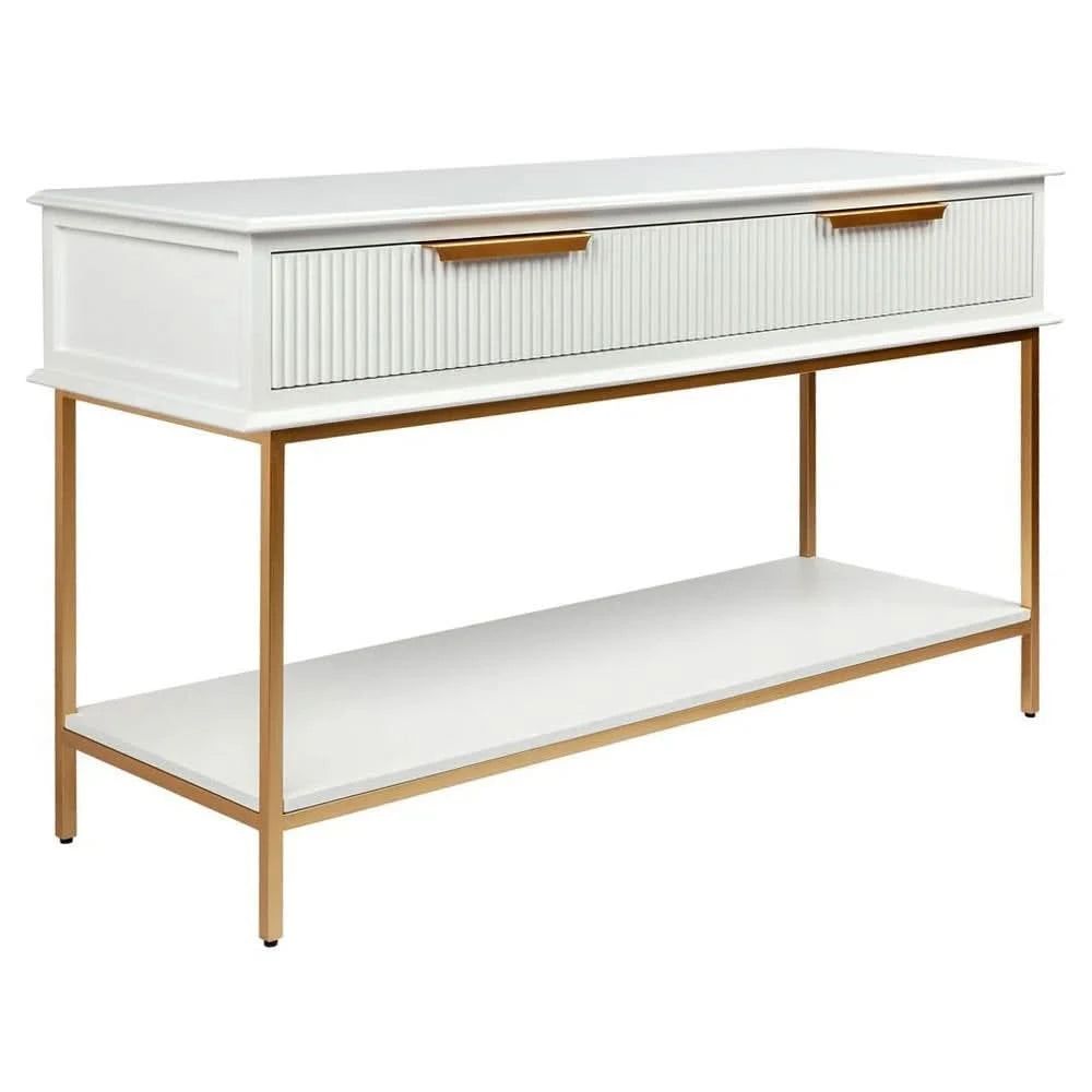 MORETTI 2-DRAWER CONSOLE TABLE/HALL TABLE SATIN WHITE  & GOLD SMALL - MyChocolateWood