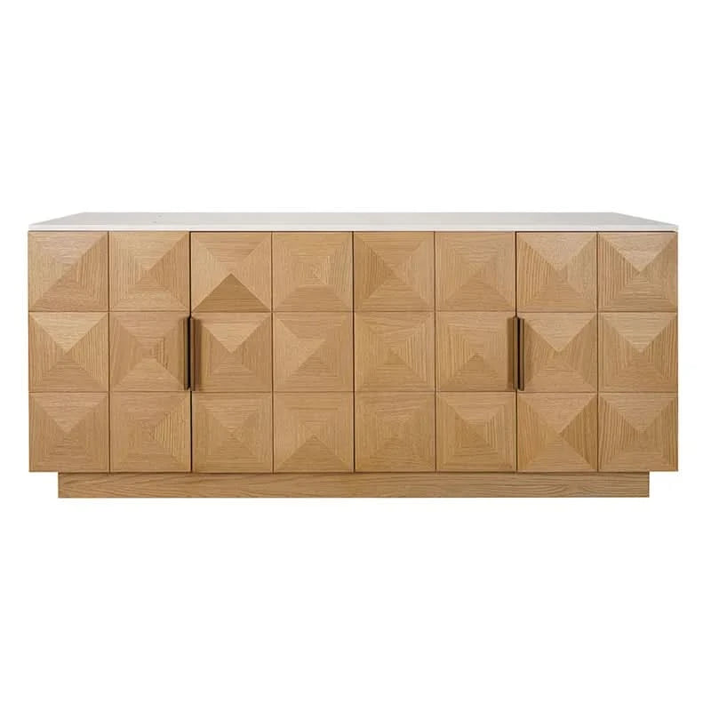 HAMPSHIRE WHITE MARBLE/NATURAL OAK 4-DOOR BUFFET/SIDEBOARD - MyChocolateWood