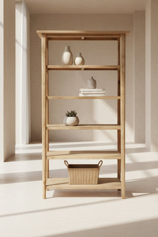 FITAN SOLID OAK WIDE 5-SHELF BOOKCASE BOOKSHELF/DISPLAY SHELVES - MyChocolateWood