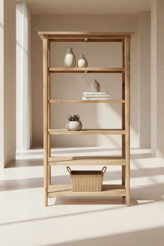 FITAN SOLID OAK WIDE 5-SHELF BOOKCASE BOOKSHELF/DISPLAY SHELVES - MyChocolateWood