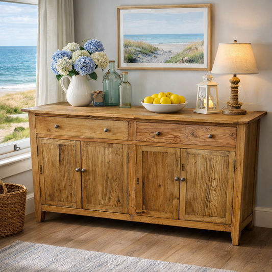 LINDI RECYCLED ELM RUSTIC COUNTRY STYLE BUFFET/SIDEBOARDÂ 4 DOORS & 2 DRAWERS HONEY-140CM - MyChocolateWood