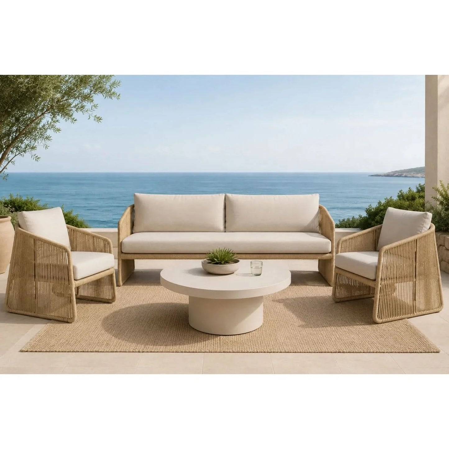 DORVEN WICKER & STEEL 2-SEATER OUTDOOR SOFA NATURAL/CREAM