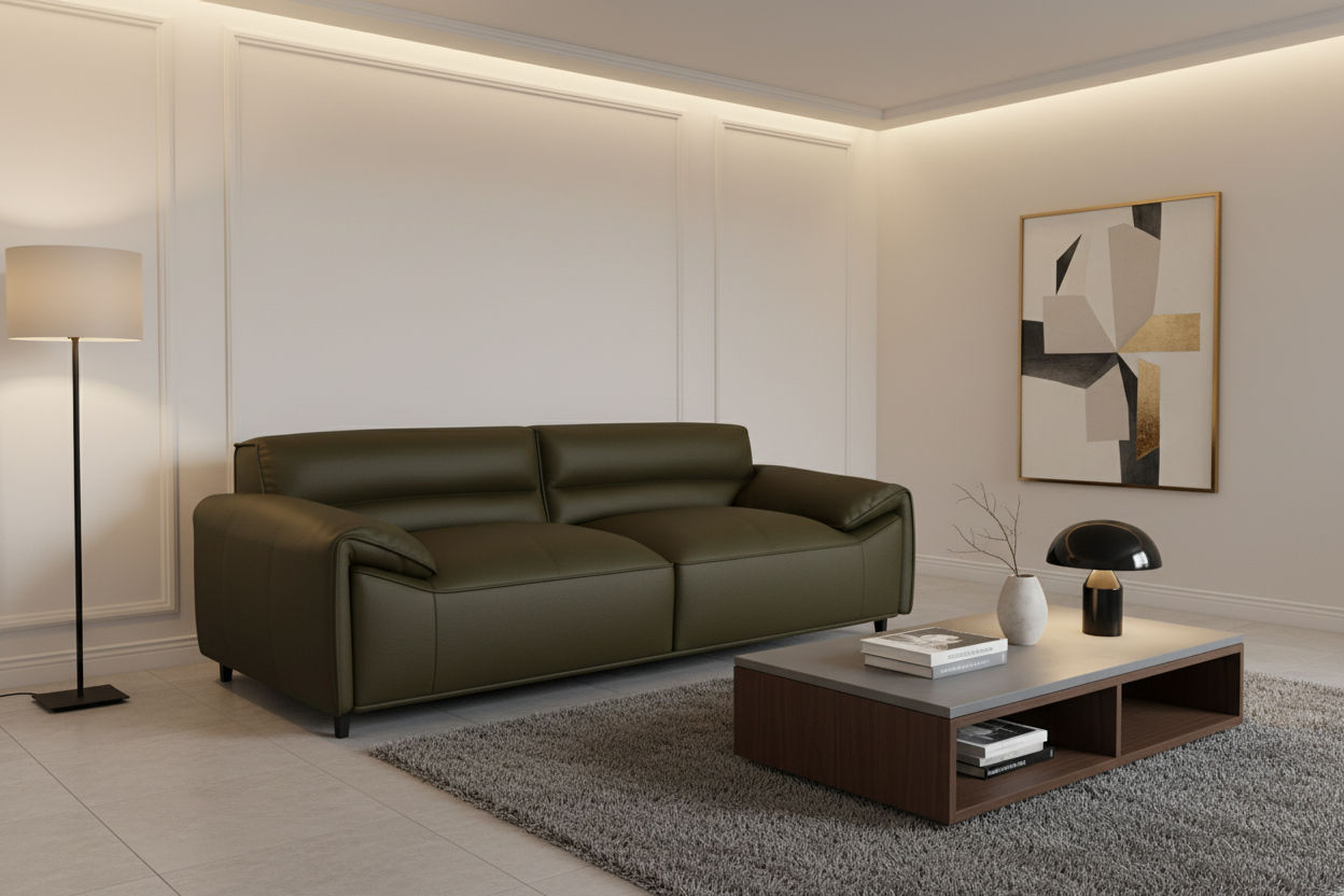 SPARKLER LEATHER 2-SEATER LEATHER SOFA OLIVE - MyChocolateWood