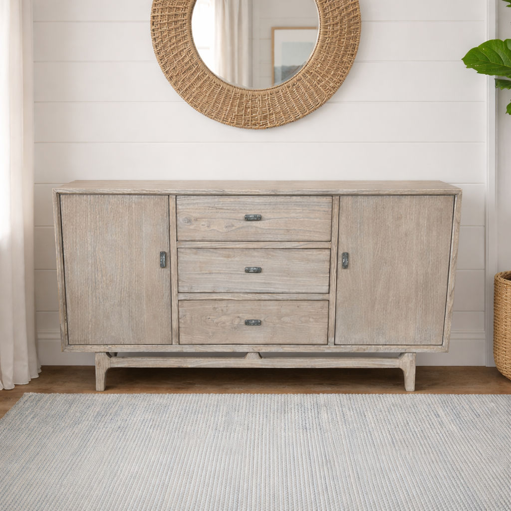NEVANA  RECYCLED ELM TIMBER SIDEBOARD/BUFFET 2 DOORS 3 DRAWERS NATURAL - MyChocolateWood