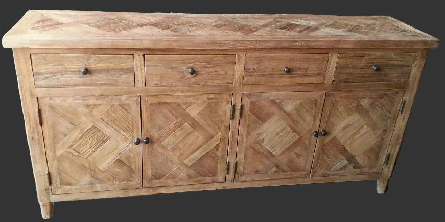 MORO RECYCLED ELM  BUFFET/SIDEBOARD 4 DRAWER 4 DOOR PARQUETRY PATTERN 180 CM - MyChocolateWood