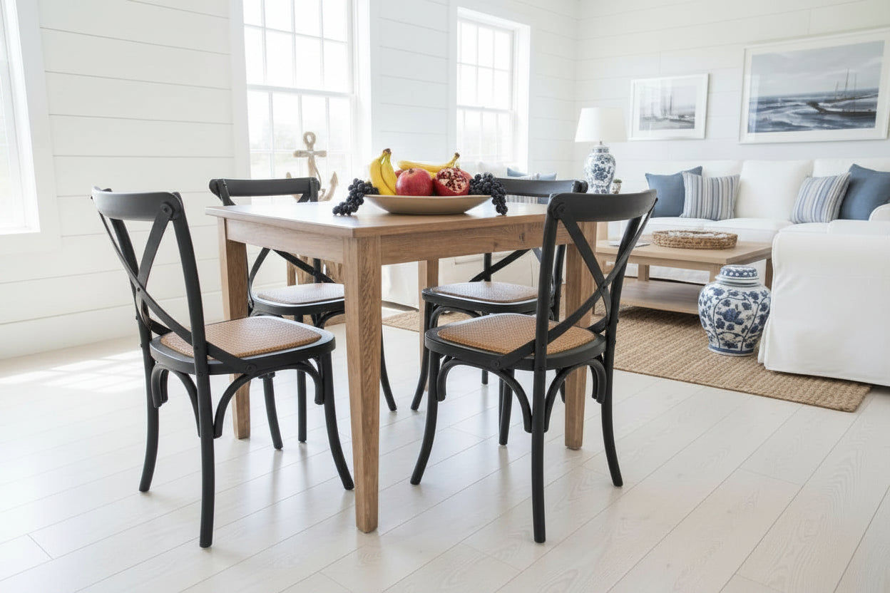 TARA SOLID OAK SQUARE DINING TABLE (90 X 90) NATURAL + 4 MELROSE SOLID OAK CROSSBACK CHAIRS NATURAL (Copy) - MyChocolateWood