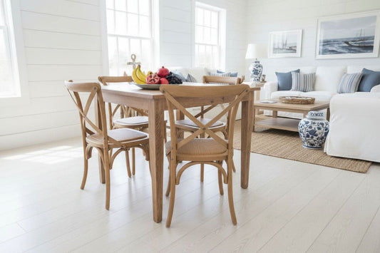 TARA SOLID OAK SQUARE DINING TABLE (90 X 90) NATURAL + 4 MELROSE SOLID OAK CROSSBACK CHAIRS NATURAL - MyChocolateWood