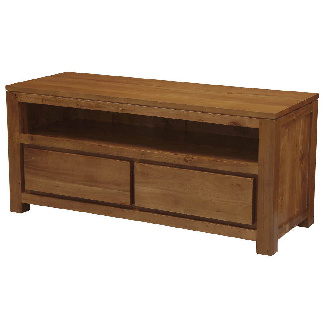TANAKA SOLID MAHOGANYTV UNIT WITH 2 DRAWERS IN LIGHT PECAN 120CM - MyChocolateWood