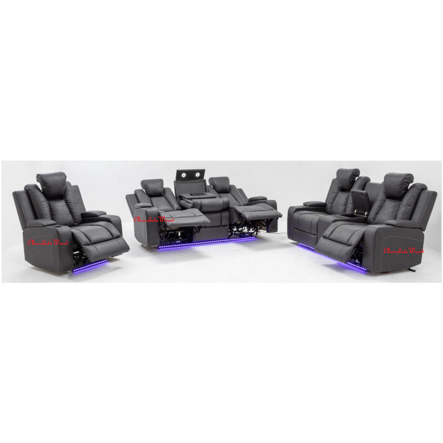 Midgley Fabric 3-Seater Recliner with Dual Motor in Charcoal