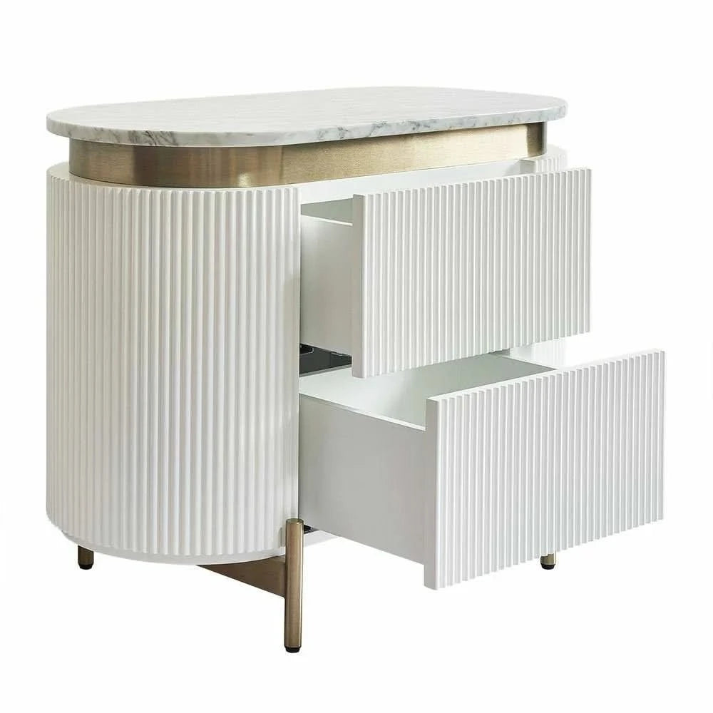 DENEUVE BEDSIDE TABLE WHITE WITH CARRARA MARBLE TOP - MyChocolateWood
