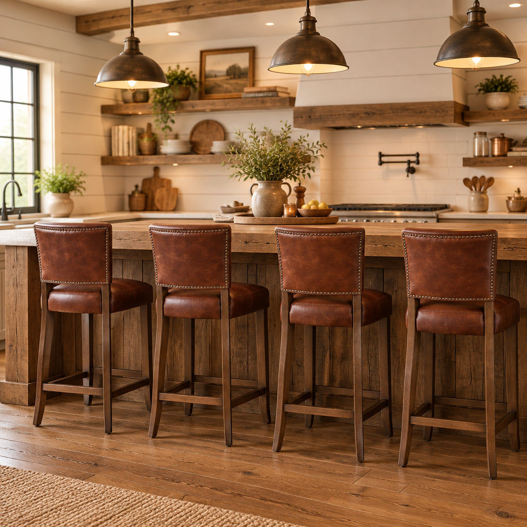 Morang Waxed Leather Counter Stool with Maron Legs