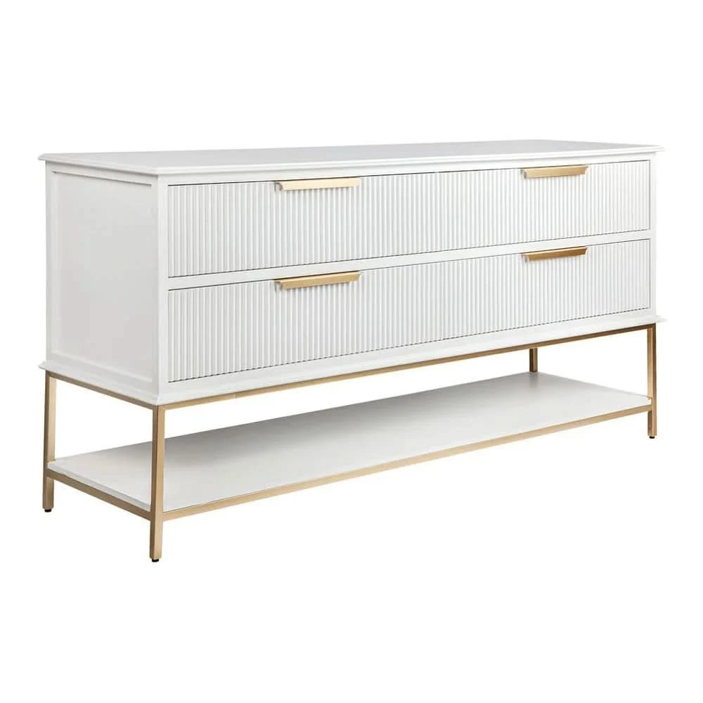 MORETTI 4-DRAWER CHEST OF DRAWERS 170CM SATIN WHITE/GOLD - MyChocolateWood