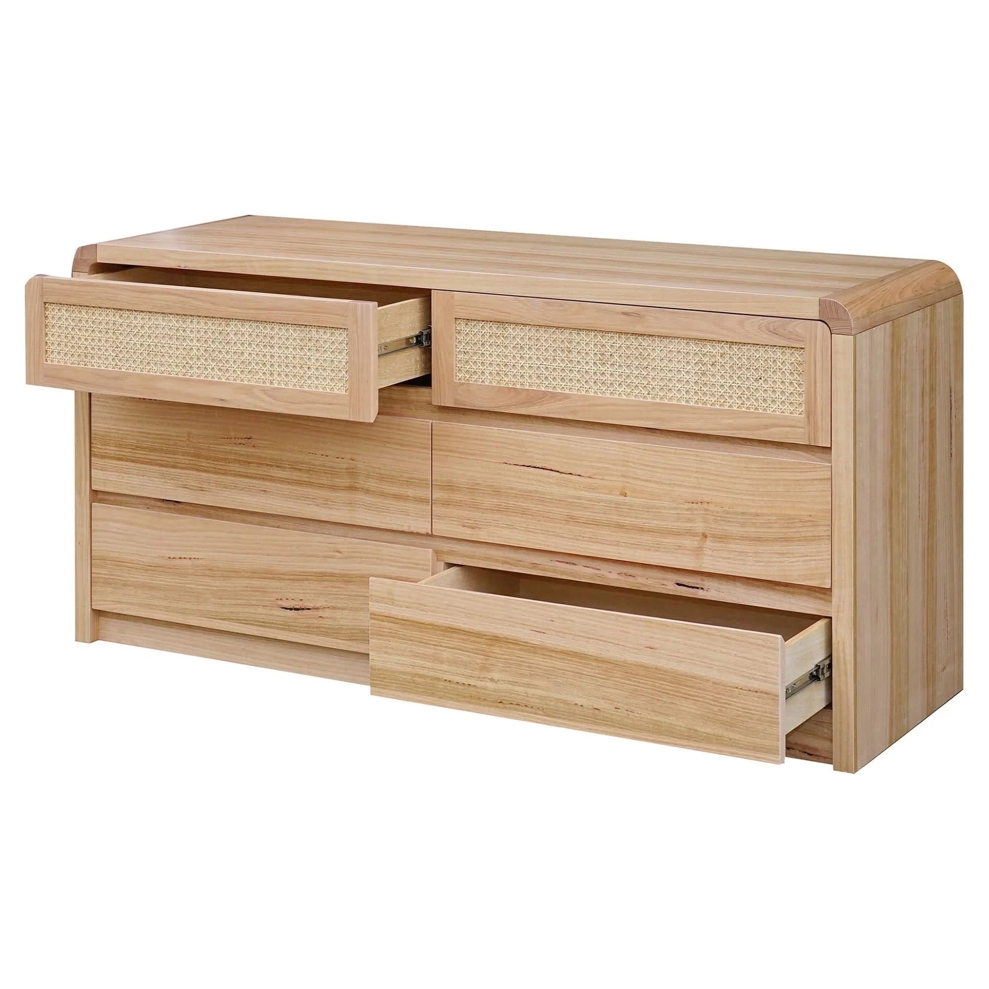YARRIN MESSMATE TIMBER & RATTAN 6 DRAWER DRESSER/CHEST OF 6 DRAWERS NATURAL - MyChocolateWood