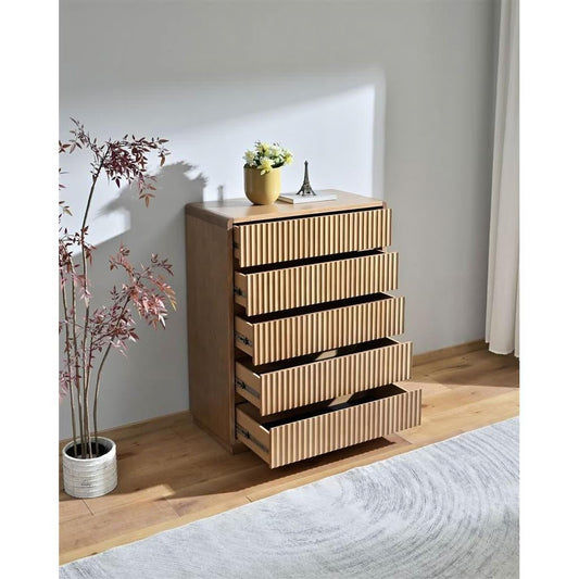 Denby Messmate Timber 5-Drawer Tallboy / Chest of Drawers Light Smoke