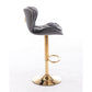 Bassey Plush Velvet Grey & Gold Gas Lift Swivel Bar Stool