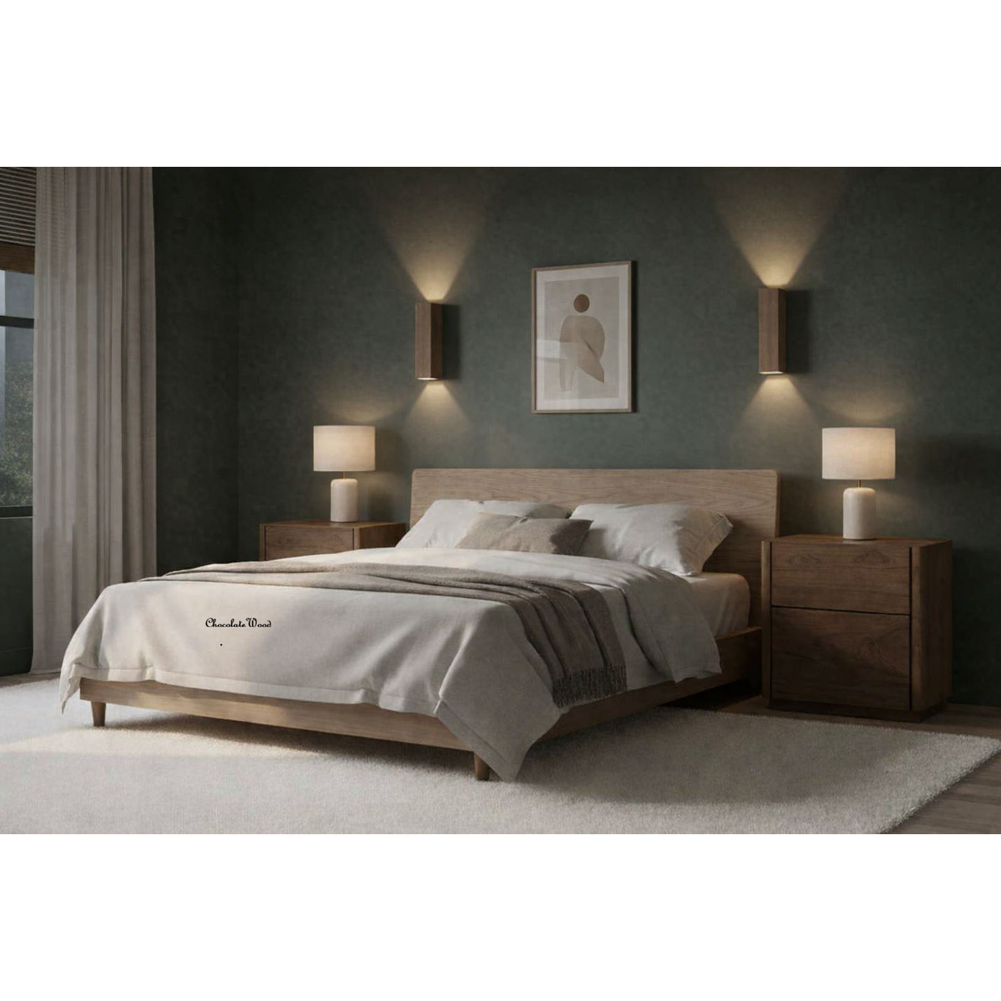 Gatsby Solid Mindi Timber 2-Drawer Bedside Table in Walnut - Chocolate Wood