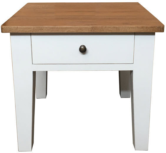 MERINE  NATURAL OAK TOP/WHITE BASE 1-DRAWER  SIDE TABLE/LAMP TABLE/BEDSIDE TABLE - MyChocolateWood