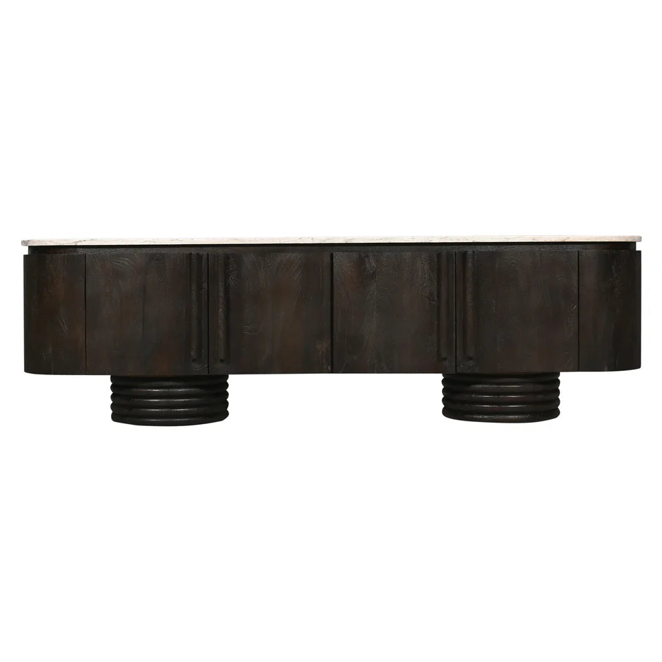 Birgit Solid Mango Hardwood 4-Door Marble Top Sideboard/Buffet