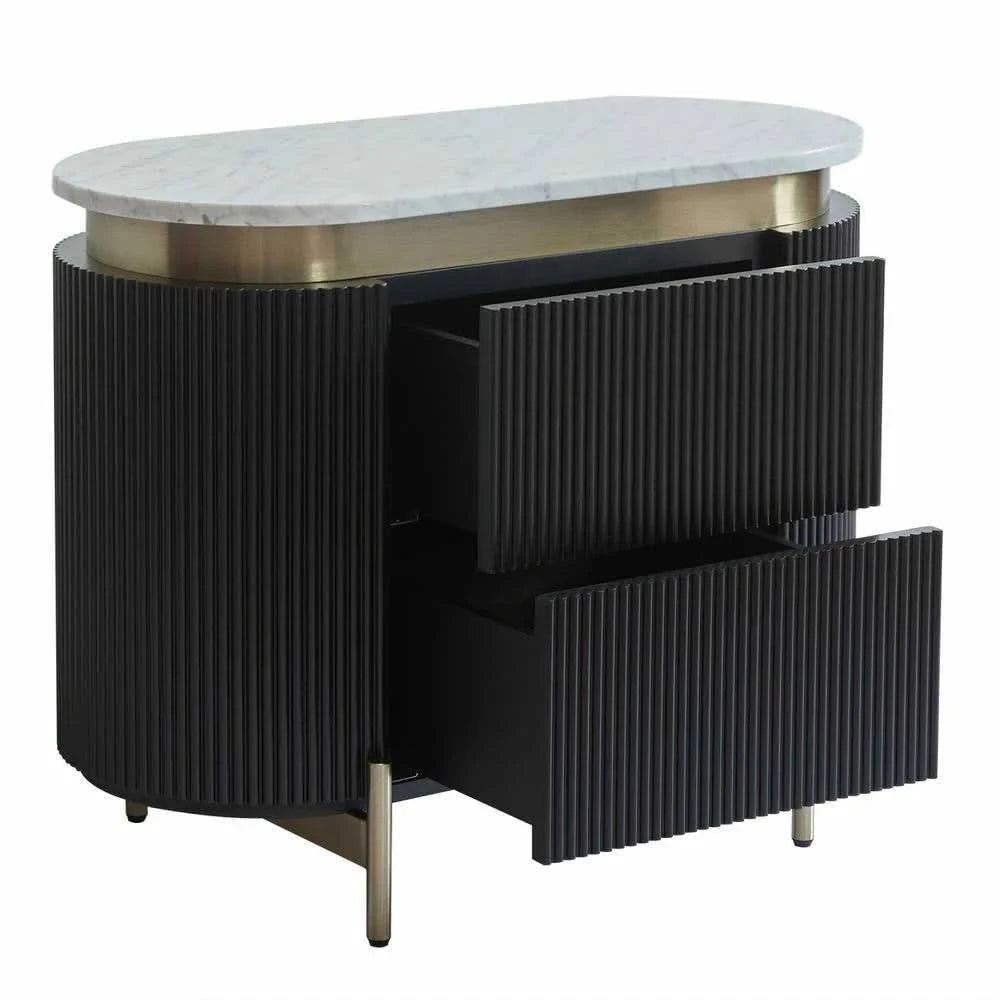 DENEUVE BEDSIDE TABLE BLACK WITH CARRARA MARBLE TOP - MyChocolateWood