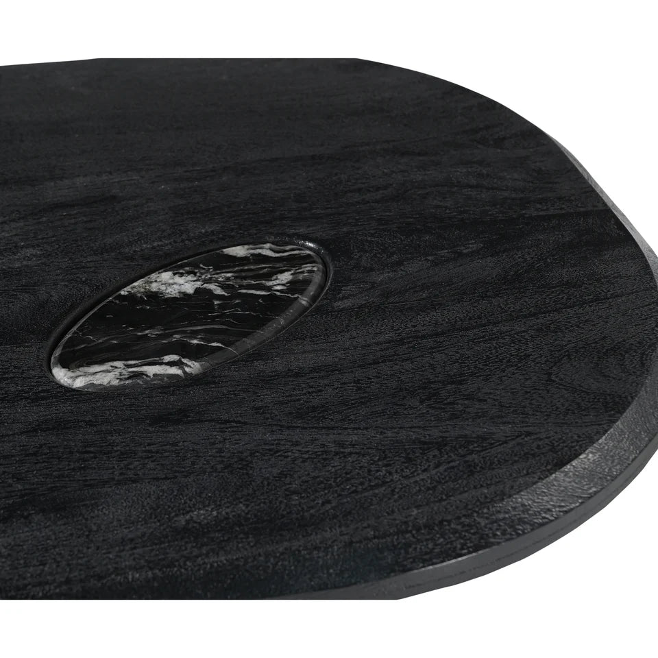 Sable Handmade Coffee Table - Mango Hardwood Top with Marble Inset Detail & Solid Marble Legs
