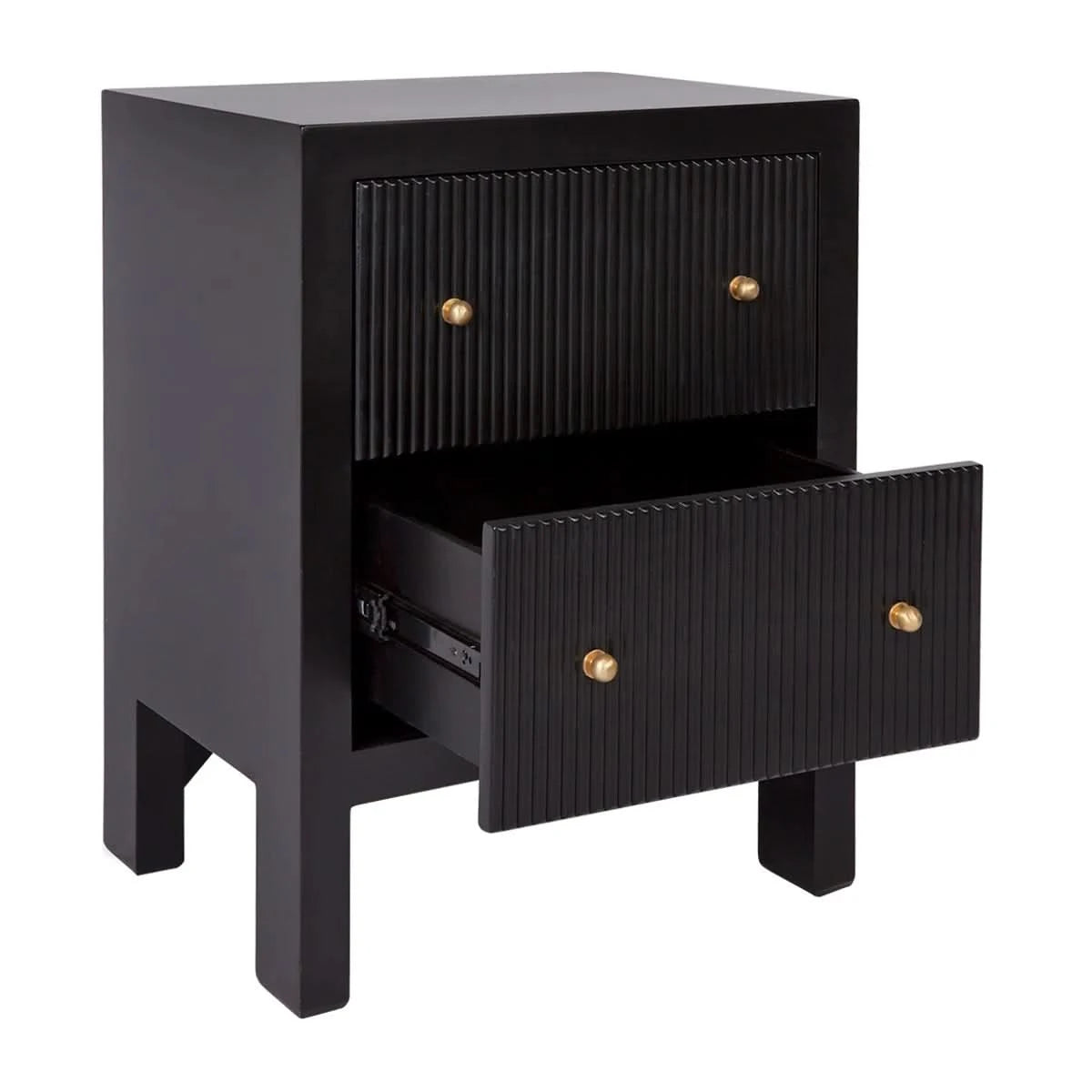 JAYLA SMALL BLACK 2-DRAWER BEDSIDE TABLE - MyChocolateWood