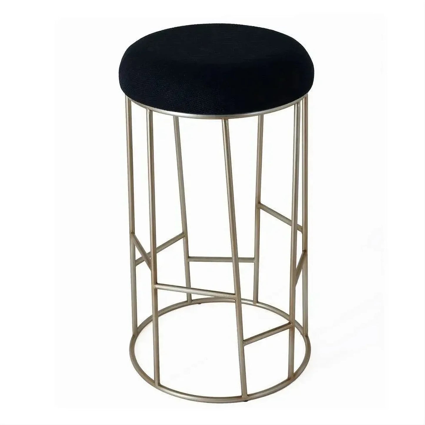 Jace Gold Steel Bar Stool with Black Linen - Chocolate Wood