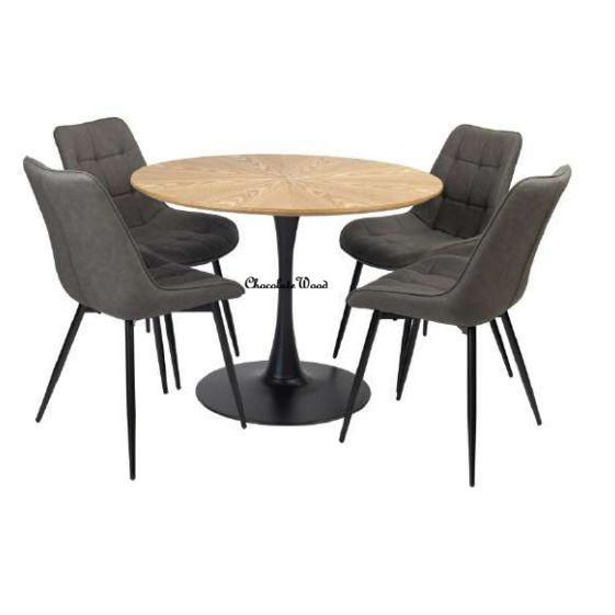 Alberge Round Veneer Top Dining Table 100cm in Matte Ash - Chocolate Wood