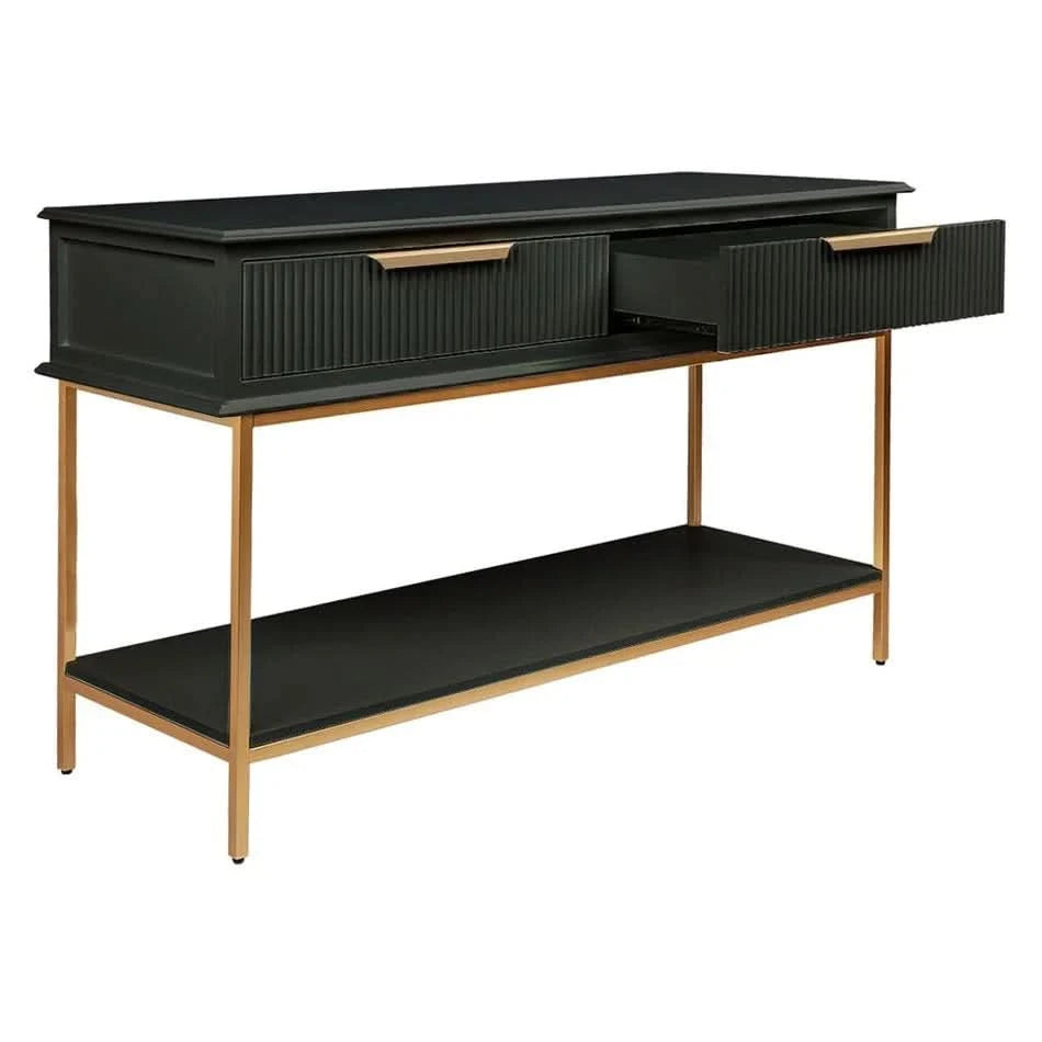 MORETTI 2-DRAWER CONSOLE TABLE/HALL TABLE SATIN BLACK  & GOLD SMALL - MyChocolateWood