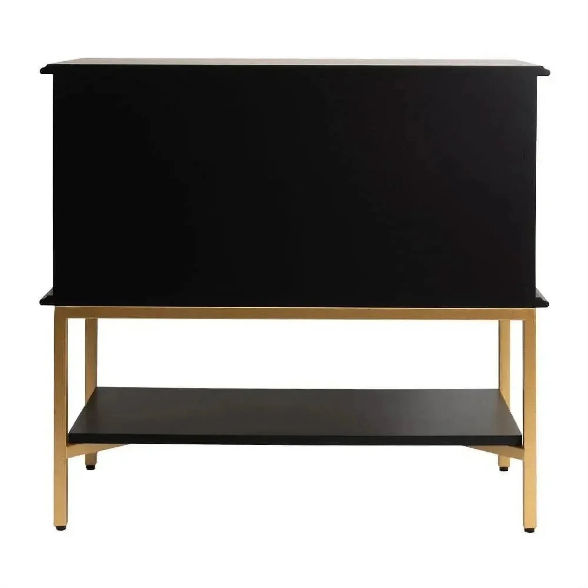 Moretti 2-Drawer Bedside Table Large in Satin Black & Gold - Chocolate Wood