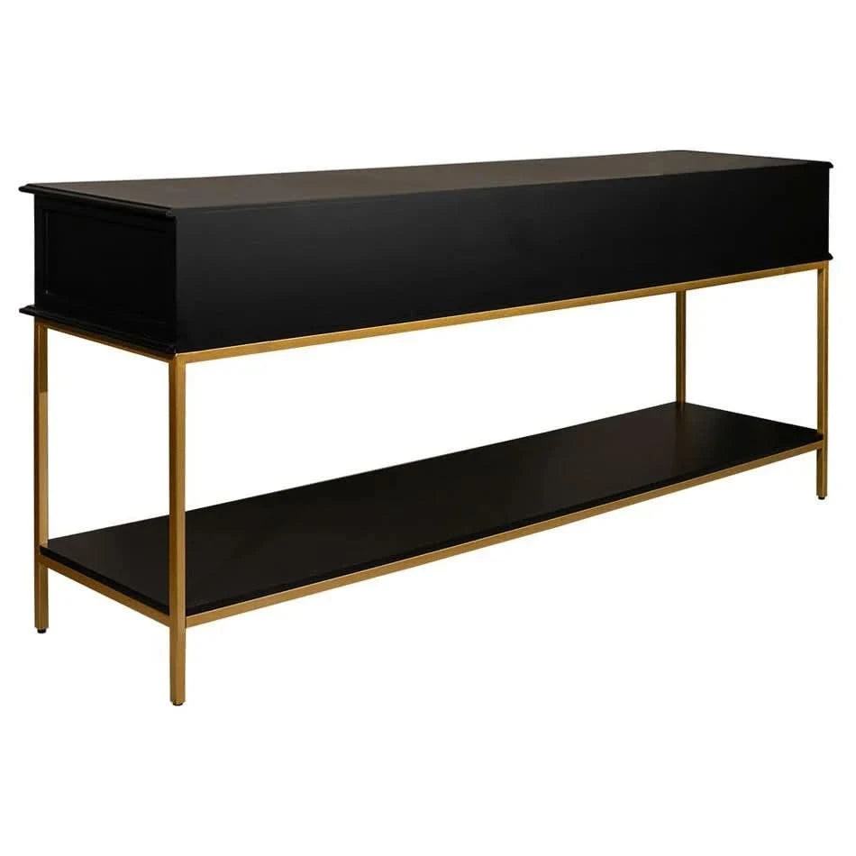 MORETTI 3-DRAWER CONSOLE TABLE/HALL TABLE SATIN BLACK  & GOLD LARGE - MyChocolateWood