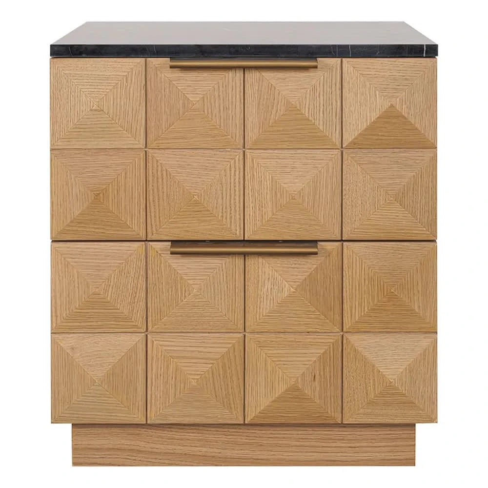 HAMPSHIRE BLACK MARBLE/NATURAL OAK 2-DRAWER BEDSIDE TABLE - MyChocolateWood