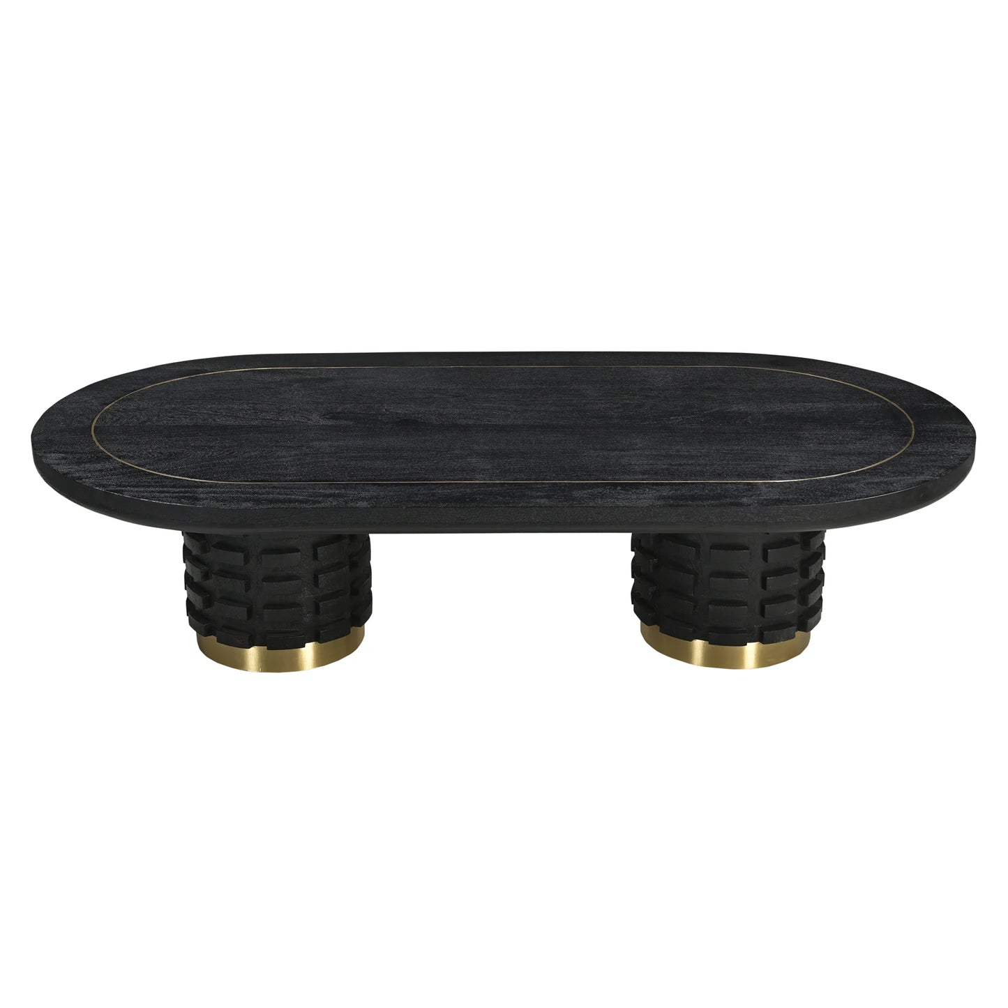 Raven Handmade Solid Mango Column Coffee Table with Gold Accents