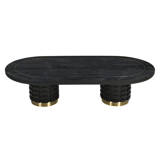 Raven Handmade Solid Mango Column Coffee Table with Gold Accents