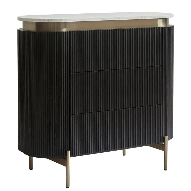 DENEUVE 3 DRAWER CHEST OF DRAWERS BLACK WITH CARRARA MARBLE TOP - MyChocolateWood
