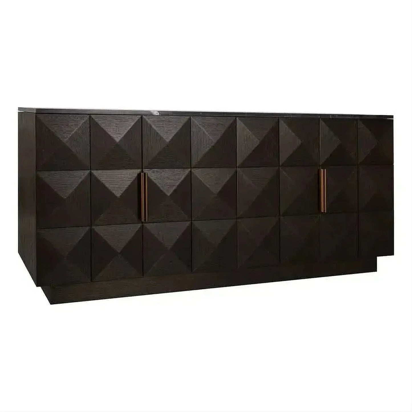 Hampshire 4-Door Buffet in Smoked Oak with Black Marble Top - Chocolate Wood