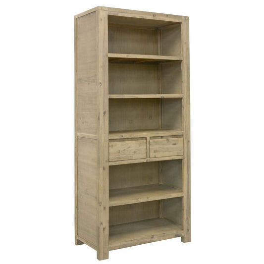 RIPLEY SOLID ACACIA TIMBER 2-DRAWER 5-SHELF BOOKCASE BOOKSHELF BRUSHED SMOKE - MyChocolateWood