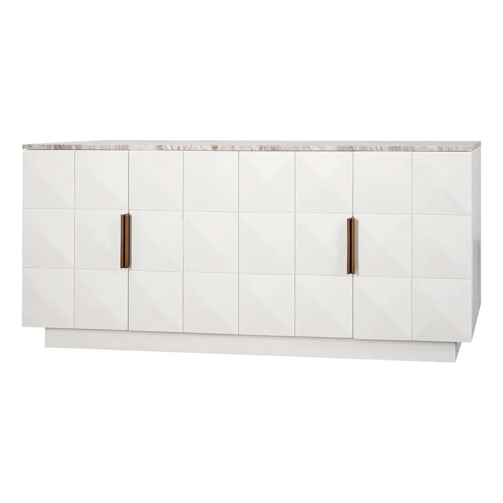 HAMPSHIRE RIVER BROWN MARBLE/WHITE OAK 4-DOOR BUFFET/SIDEBOARD - MyChocolateWood