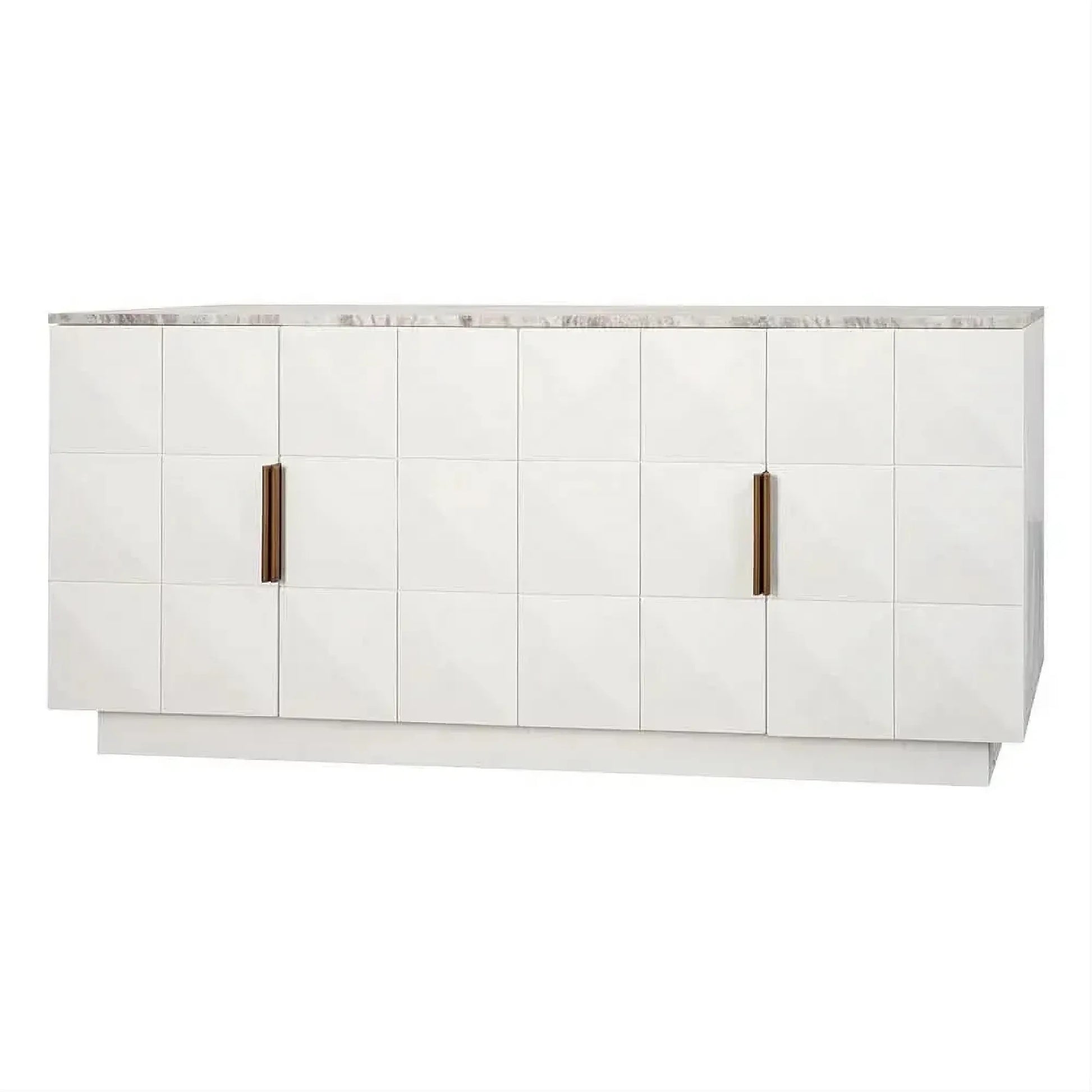 Hampshire 4-Door Buffet in White Oak with River Brown Marble Top - Chocolate Wood