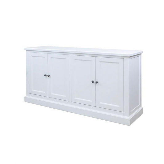 White Sherborne acacia wood 4-door buffet or sideboard by MyChocolateWood with sleek design and natural wood finish.